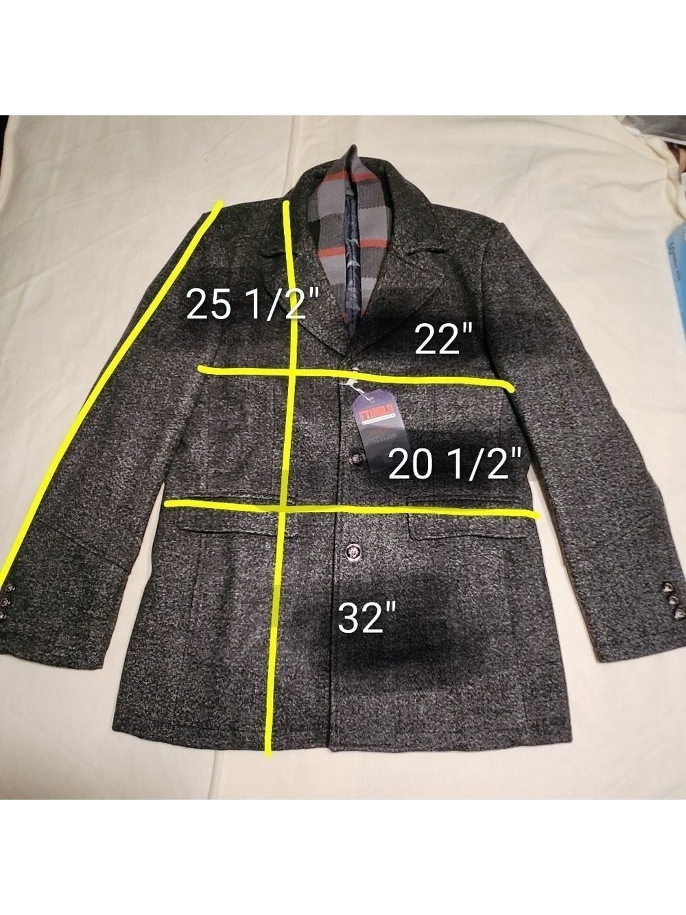 Amazon Wool Blend Plaid Scarf Trench Coat Grey Medium - Picture 10 of 10